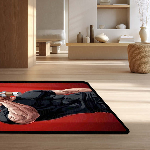 Anime Muscle Coffee Aesthetic Area Flat Rug | Gym Anime Character Rug | Fitness Room Decor | Premium Gaming & Bedroom Rug