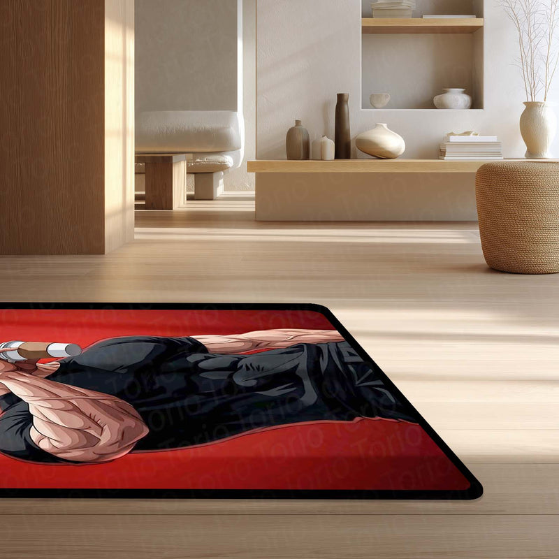 Anime Muscle Coffee Aesthetic Area Flat Rug | Gym Anime Character Rug | Fitness Room Decor | Premium Gaming & Bedroom Rug
