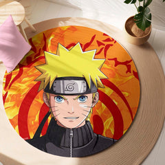Naruto Uzumaki Circular Floor Mat (3 mm Thick) | Naruto Anime Round Rug with Konoha Symbol & Fire Background for Bedroom, Gaming Room & Otaku Decor | TORIO