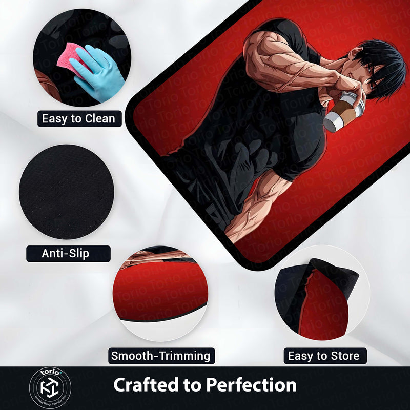 Anime Muscle Coffee Aesthetic Area Flat Rug | Gym Anime Character Rug | Fitness Room Decor | Premium Gaming & Bedroom Rug
