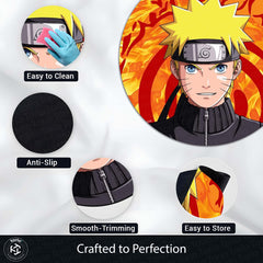 Naruto Uzumaki Circular Floor Mat (3 mm Thick) | Naruto Anime Round Rug with Konoha Symbol & Fire Background for Bedroom, Gaming Room & Otaku Decor | TORIO