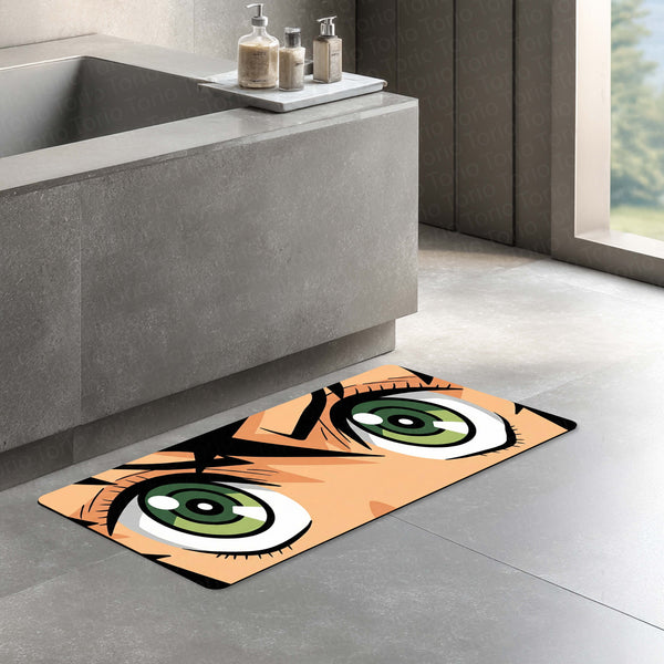 Attack Titan Green Eyes Floor Mat | Anime Intense Eye Art Rug | Anti-Slip 3mm Absorbent Floor Mat for Bedroom, Gaming Room, Bathroom & Otaku Decor