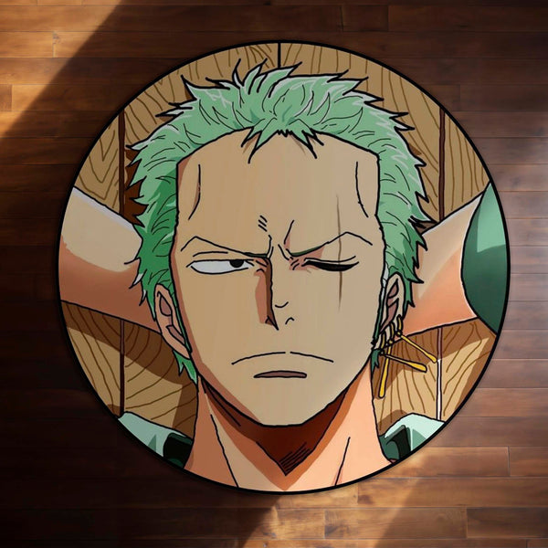 Roronoa Zoro Anime Circular Floor Mat (3 mm Thick) | One Piece Zoro Face Round Rug with Samurai Minimal Aesthetic for Bedroom, Gaming Room & Otaku Decor | TORIO