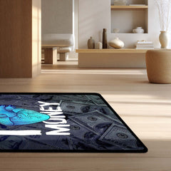 I Love Money Area Flat Rug | Money Heart Aesthetic Rug | Dollar Bills Motivational Room Decor | Premium Gaming & Bedroom Rug