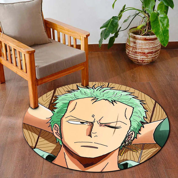 Roronoa Zoro Anime Circular Floor Mat (3 mm Thick) | One Piece Zoro Face Round Rug with Samurai Minimal Aesthetic for Bedroom, Gaming Room & Otaku Decor | TORIO