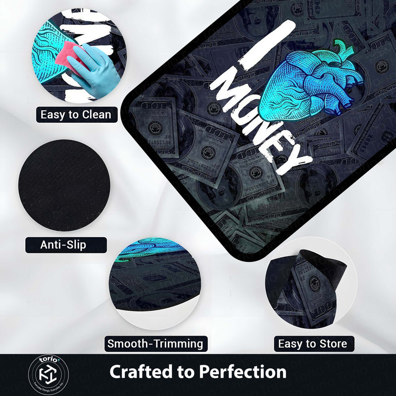 I Love Money Area Flat Rug | Money Heart Aesthetic Rug | Dollar Bills Motivational Room Decor | Premium Gaming & Bedroom Rug