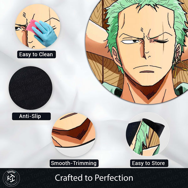 Roronoa Zoro Anime Circular Floor Mat (3 mm Thick) | One Piece Zoro Face Round Rug with Samurai Minimal Aesthetic for Bedroom, Gaming Room & Otaku Decor | TORIO