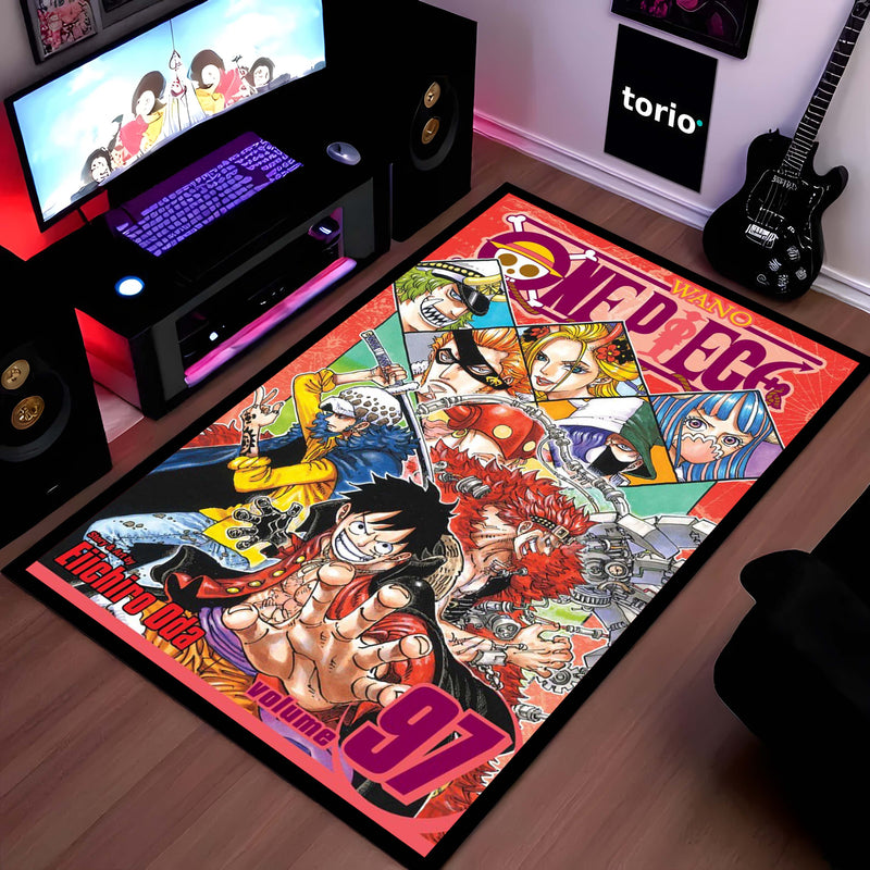 One Piece Floor Mat | Luffy & Straw Hat Pirates Comic Collage Rug | Anti-Slip 3mm Anime Floor Mat for Gaming Room, Bedroom & Otaku Setup