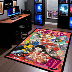 One Piece Floor Mat | Luffy & Straw Hat Pirates Comic Collage Rug | Anti-Slip 3mm Anime Floor Mat for Gaming Room, Bedroom & Otaku Setup