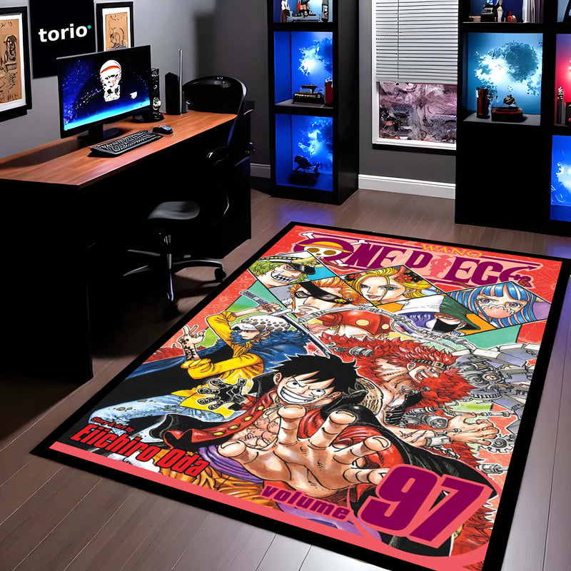 One Piece Floor Mat | Luffy & Straw Hat Pirates Comic Collage Rug | Anti-Slip 3mm Anime Floor Mat for Gaming Room, Bedroom & Otaku Setup
