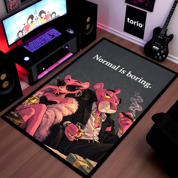 Pink Panther Luxury Lifestyle Area Flat Rug | Normal Is Boring Quote Rug | Mafia Aesthetic Room Decor | Premium Gaming & Living Room Rug