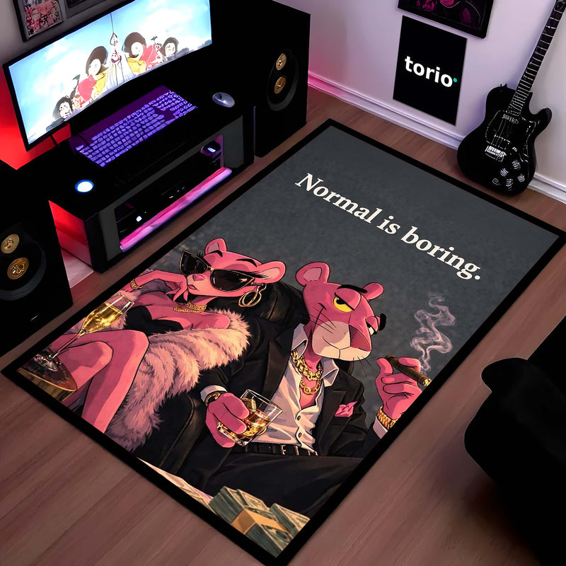 Pink Panther Luxury Lifestyle Area Flat Rug | Normal Is Boring Quote Rug | Mafia Aesthetic Room Decor | Premium Gaming & Living Room Rug