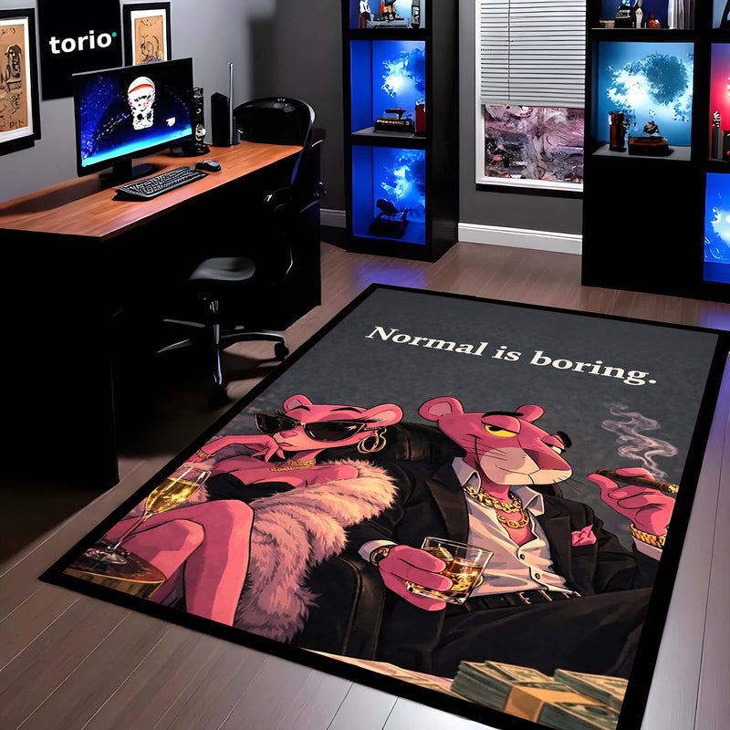 Pink Panther Luxury Lifestyle Area Flat Rug | Normal Is Boring Quote Rug | Mafia Aesthetic Room Decor | Premium Gaming & Living Room Rug