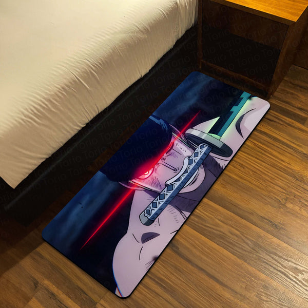 One Piece Roronoa Zoro Anime Floor Mat | Zoro Sword Eye Art Rug | Anti-Slip 3mm Absorbent Floor Mat for Bedroom, Gaming Room, Bathroom & Otaku Decor