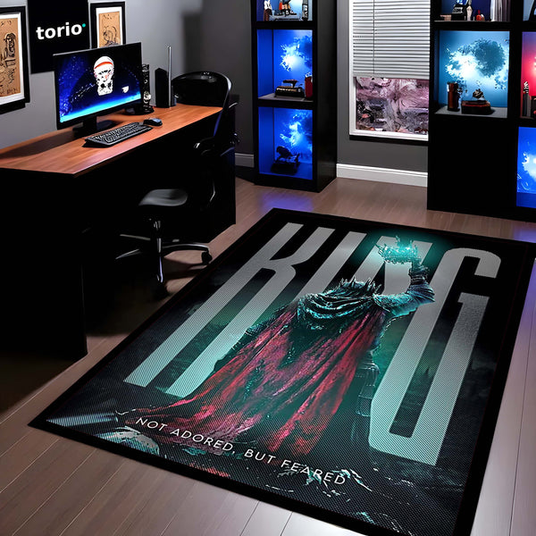 King Fantasy Area Flat Rug | Not Adored But Feared Quote Rug | Dark King Aesthetic Room Decor | Premium Gaming & Living Room Rug