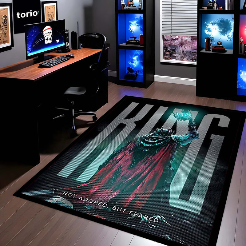 King Fantasy Area Flat Rug | Not Adored But Feared Quote Rug | Dark King Aesthetic Room Decor | Premium Gaming & Living Room Rug