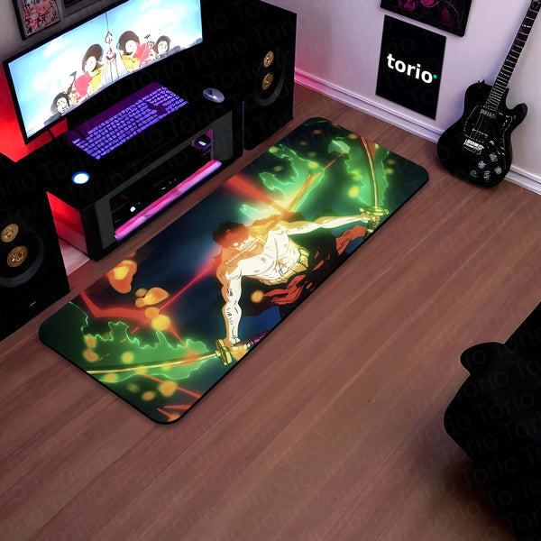 Anime Dual Sword Warrior Floor Mat | Intense Katana Fighter Anime Art Rug | Anti-Slip 3mm Absorbent Floor Mat for Bedroom, Gaming Room, Studio & Otaku Decor