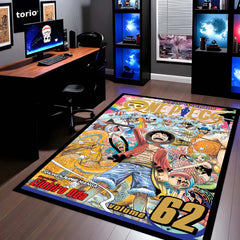 One Piece Floor Mat | Luffy & Straw Hat Pirates Manga Cover Rug | Anti-Slip 3mm Absorbent Anime Floor Mat for Gaming Room, Bedroom & Otaku Space