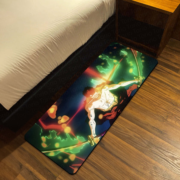 Anime Dual Sword Warrior Floor Mat | Intense Katana Fighter Anime Art Rug | Anti-Slip 3mm Absorbent Floor Mat for Bedroom, Gaming Room, Studio & Otaku Decor