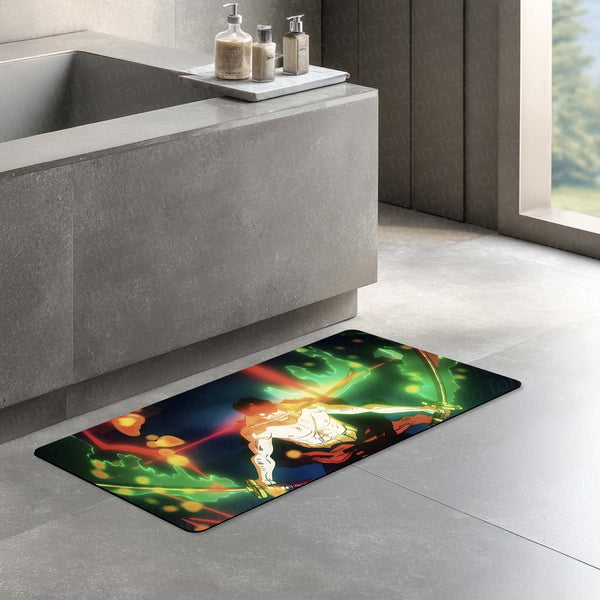 Anime Dual Sword Warrior Floor Mat | Intense Katana Fighter Anime Art Rug | Anti-Slip 3mm Absorbent Floor Mat for Bedroom, Gaming Room, Studio & Otaku Decor