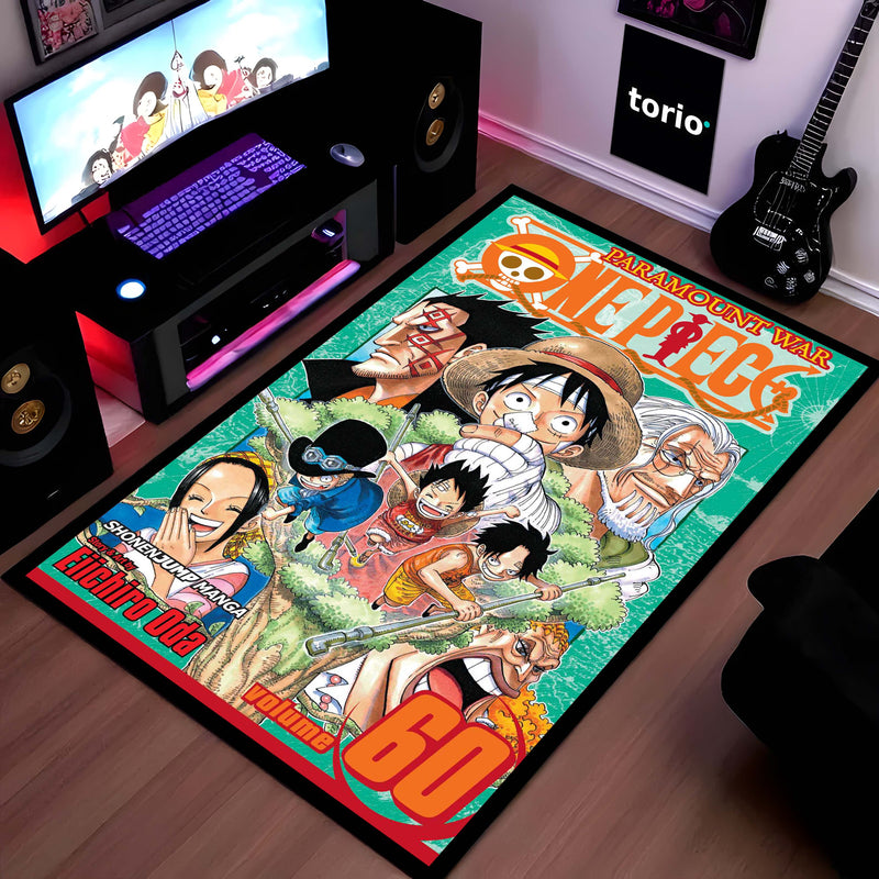 One Piece Anime Floor Mat | Monkey D. Luffy & Straw Hat Crew Manga Art Rug | Anti-Slip 3mm Absorbent Floor Mat for Gaming Room, Bedroom & Otaku Setup