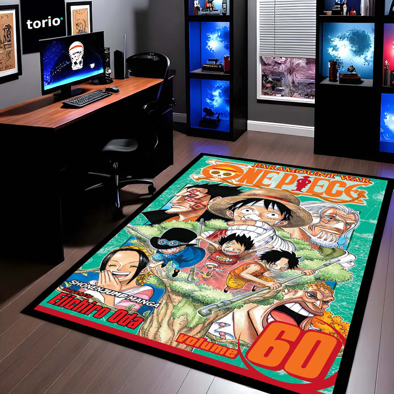 One Piece Anime Floor Mat | Monkey D. Luffy & Straw Hat Crew Manga Art Rug | Anti-Slip 3mm Absorbent Floor Mat for Gaming Room, Bedroom & Otaku Setup