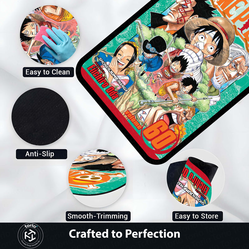 One Piece Anime Floor Mat | Monkey D. Luffy & Straw Hat Crew Manga Art Rug | Anti-Slip 3mm Absorbent Floor Mat for Gaming Room, Bedroom & Otaku Setup