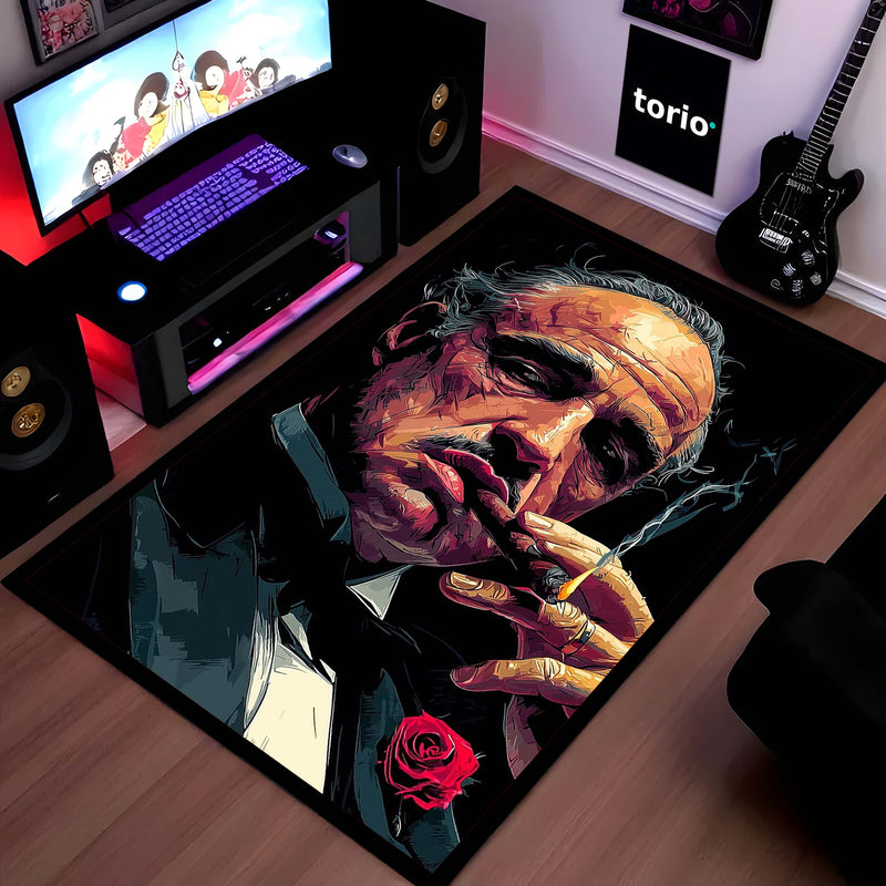 The Godfather Don Vito Corleone Flat Rug | Mafia Boss Aesthetic Area Rug | Classic Crime Movie Inspired Decor | Premium Anti-Slip Rug