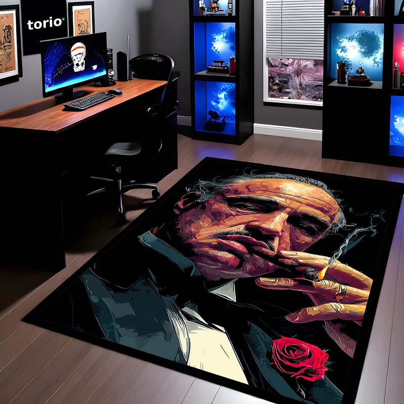 The Godfather Don Vito Corleone Flat Rug | Mafia Boss Aesthetic Area Rug | Classic Crime Movie Inspired Decor | Premium Anti-Slip Rug
