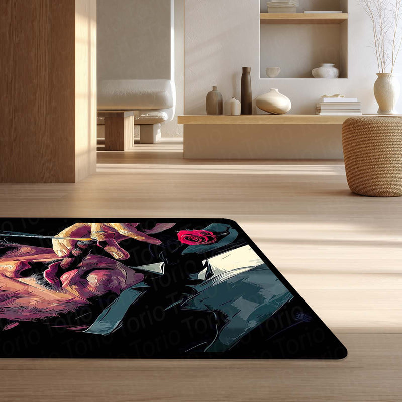 The Godfather Don Vito Corleone Flat Rug | Mafia Boss Aesthetic Area Rug | Classic Crime Movie Inspired Decor | Premium Anti-Slip Rug