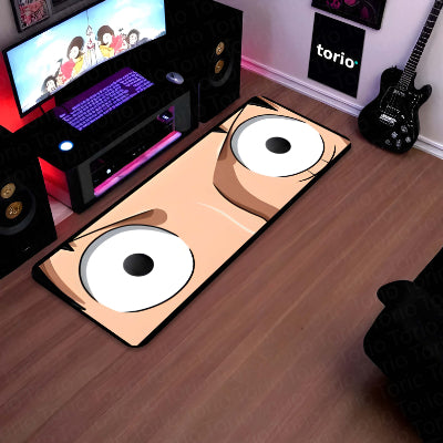 Anime Wide Eyes Floor Mat | One Piece Inspired Expression Art Rug | Anti-Slip 3mm Absorbent Floor Mat for Bedroom, Gaming Room, Otaku & Anime Decor