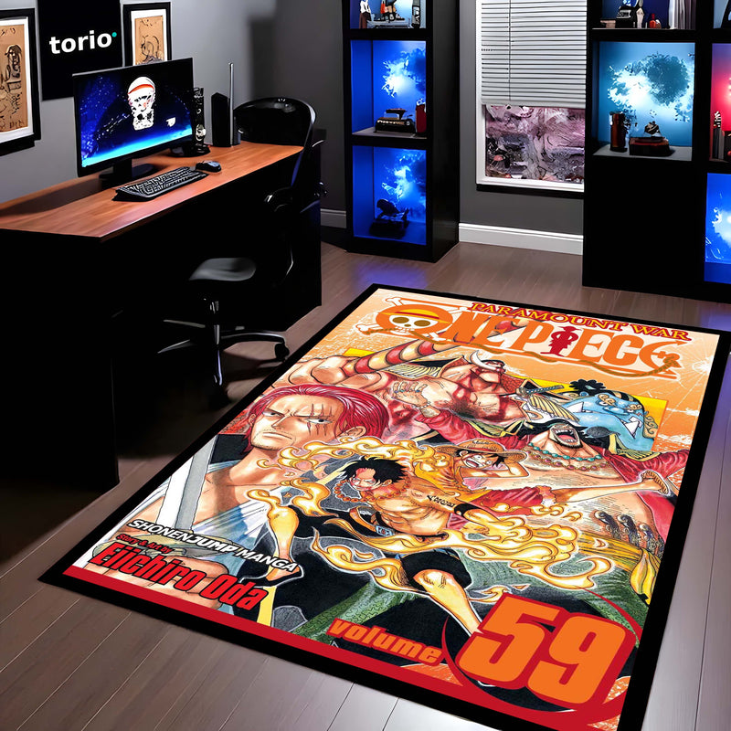 One Piece Wano Arc Floor Mat | Luffy & Yonko Battle Anime Rug | Anti-Slip 3mm Absorbent Floor Mat for Gaming Room, Bedroom & Otaku Setup