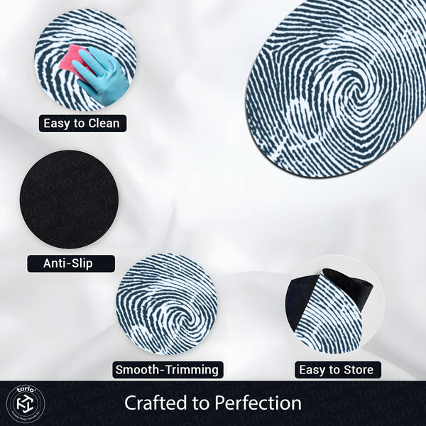 Minimalist Fingerprint Shape Flat Rug | Black & White Abstract Fingerprint Oval Area Rug | Modern Monochrome Floor Rug for Living Room, Office & Contemporary Decor