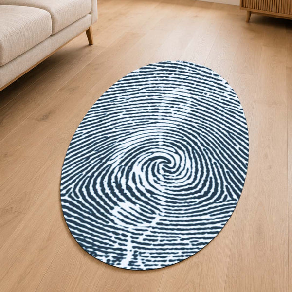 Minimalist Fingerprint Shape Flat Rug | Black & White Abstract Fingerprint Oval Area Rug | Modern Monochrome Floor Rug for Living Room, Office & Contemporary Decor
