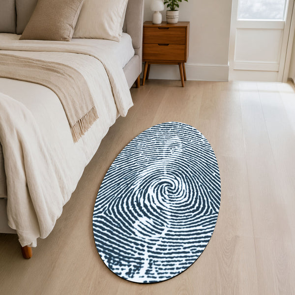 Minimalist Fingerprint Shape Flat Rug | Black & White Abstract Fingerprint Oval Area Rug | Modern Monochrome Floor Rug for Living Room, Office & Contemporary Decor
