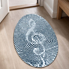 Minimalist Fingerprint Shape Flat Rug | Black & White Abstract Fingerprint Oval Area Rug | Modern Monochrome Floor Rug for Living Room, Office & Contemporary Decor
