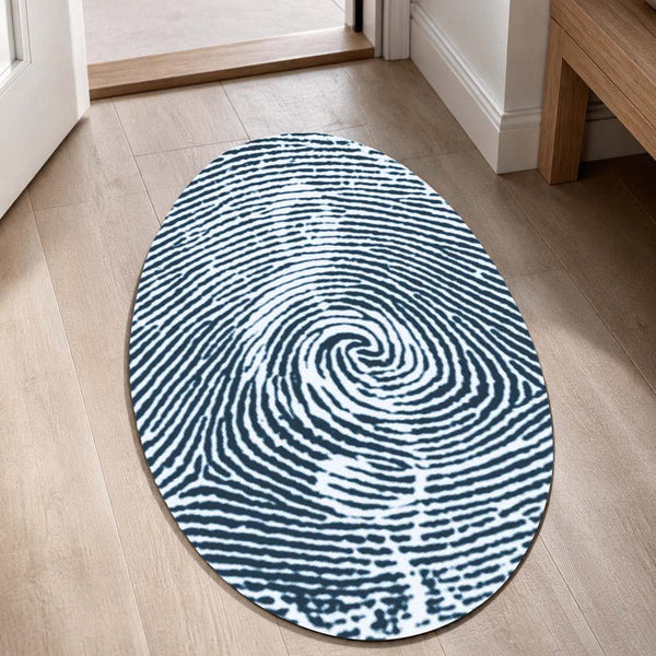 Minimalist Fingerprint Shape Flat Rug | Black & White Abstract Fingerprint Oval Area Rug | Modern Monochrome Floor Rug for Living Room, Office & Contemporary Decor