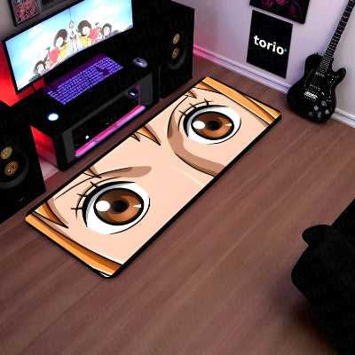 Anime Wide Eyes Floor Mat | Cute Japanese Anime Face Art Rug | Anti-Slip 3mm Absorbent Floor Mat for Bedroom, Gaming Room, Bathroom & Otaku Decor