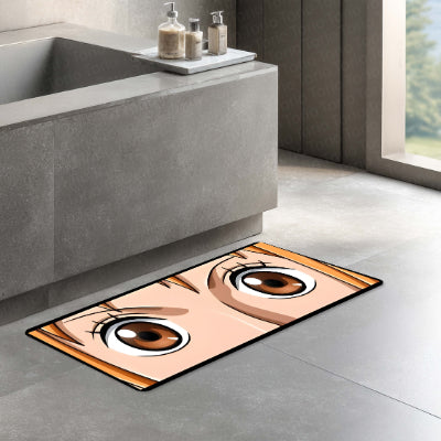 Anime Wide Eyes Floor Mat | Cute Japanese Anime Face Art Rug | Anti-Slip 3mm Absorbent Floor Mat for Bedroom, Gaming Room, Bathroom & Otaku Decor