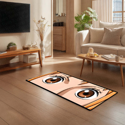 Anime Wide Eyes Floor Mat | Cute Japanese Anime Face Art Rug | Anti-Slip 3mm Absorbent Floor Mat for Bedroom, Gaming Room, Bathroom & Otaku Decor