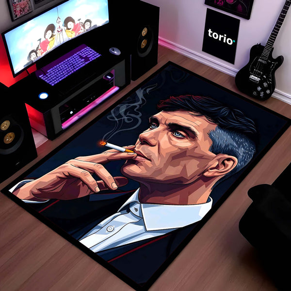 Peaky Blinders Thomas Shelby Flat Rug | Mafia Gentleman Aesthetic Area Rug | Vintage Crime Drama Inspired Decor | Premium Anti-Slip Rug