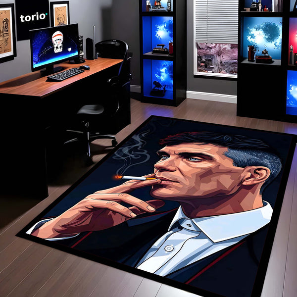 Peaky Blinders Thomas Shelby Flat Rug | Mafia Gentleman Aesthetic Area Rug | Vintage Crime Drama Inspired Decor | Premium Anti-Slip Rug