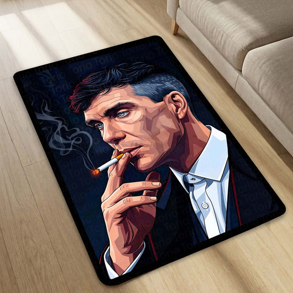 Peaky Blinders Thomas Shelby Flat Rug | Mafia Gentleman Aesthetic Area Rug | Vintage Crime Drama Inspired Decor | Premium Anti-Slip Rug