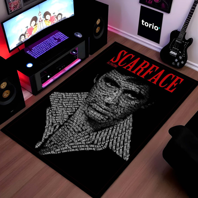 Scarface Tony Montana Flat Rug | The World Is Yours Movie Area Rug | Mafia Crime Classic Decor | Premium Anti-Slip Area Flat Rug