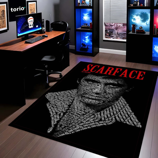 Scarface Tony Montana Flat Rug | The World Is Yours Movie Area Rug | Mafia Crime Classic Decor | Premium Anti-Slip Area Flat Rug