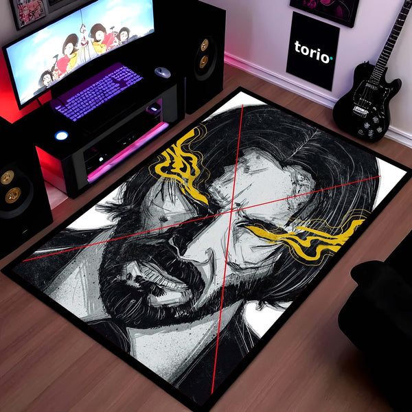 John Wick Sketch Art Flat Rug | Baba Yaga Assassin Area Rug | Minimalist Action Movie Inspired Decor | Premium Anti-Slip Flat Rug