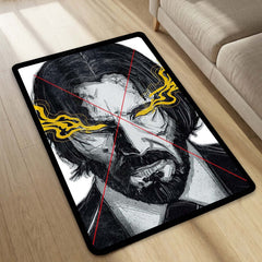 John Wick Sketch Art Flat Rug | Baba Yaga Assassin Area Rug | Minimalist Action Movie Inspired Decor | Premium Anti-Slip Flat Rug