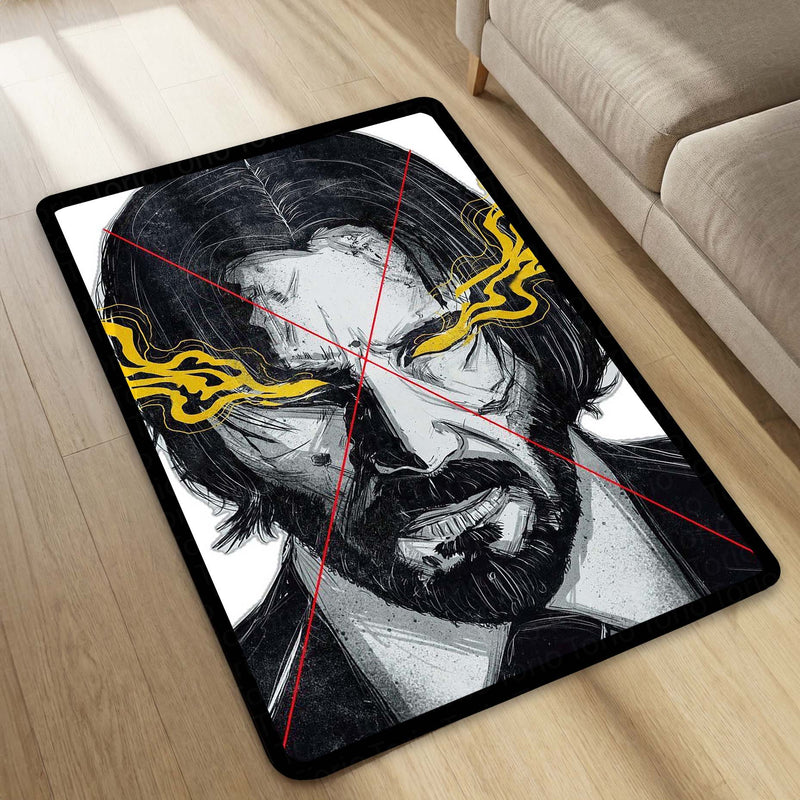 John Wick Sketch Art Flat Rug | Baba Yaga Assassin Area Rug | Minimalist Action Movie Inspired Decor | Premium Anti-Slip Flat Rug