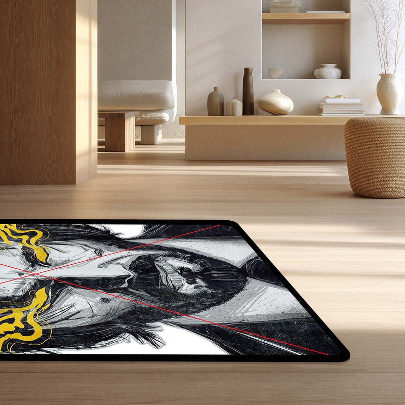 John Wick Sketch Art Flat Rug | Baba Yaga Assassin Area Rug | Minimalist Action Movie Inspired Decor | Premium Anti-Slip Flat Rug