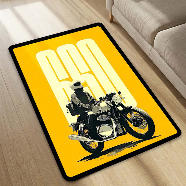 Vintage Cafe Racer Motorcycle Flat Rug | Minimalist Rider Area Rug | Retro Biker Room Decor | Premium Anti-Slip Flat Rug